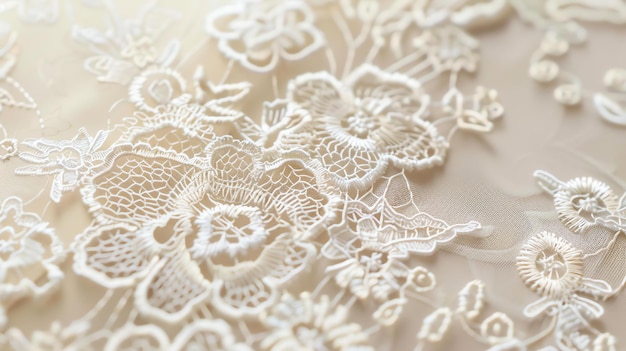 Photo un tissu de dentelle blanche délicat et complexe avec un motif floral en gros plan