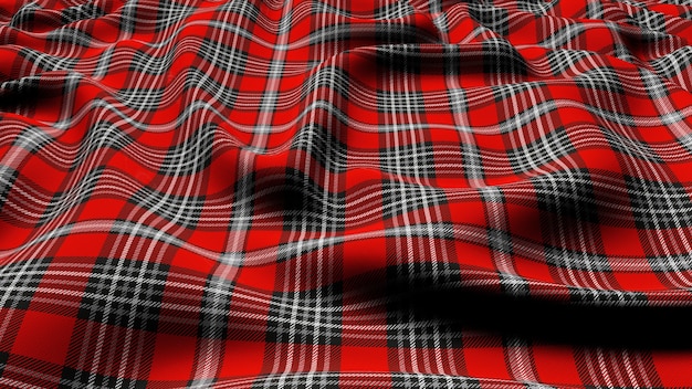 Tissu écossais sans couture à carreaux écossais rouge gris et blanc à carreaux tartan classique rendu 3D.