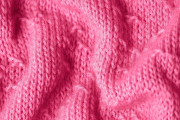 Tissu en laine rose Gros plan sur un fond texturé tricoté rose