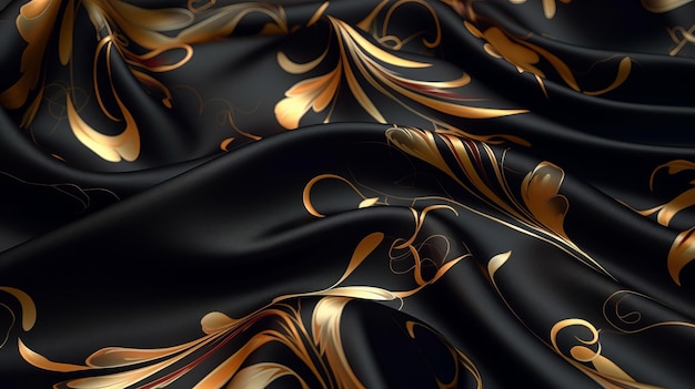 Tissu de luxe sans espoir soie velours de soie réfléchissant avec des formes de fleurs cordes d'or Ressource créative générée par l'IA
