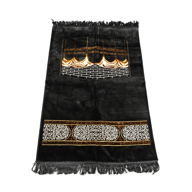 Un tissu noir avec des motifs dorés et blancs sur le devant