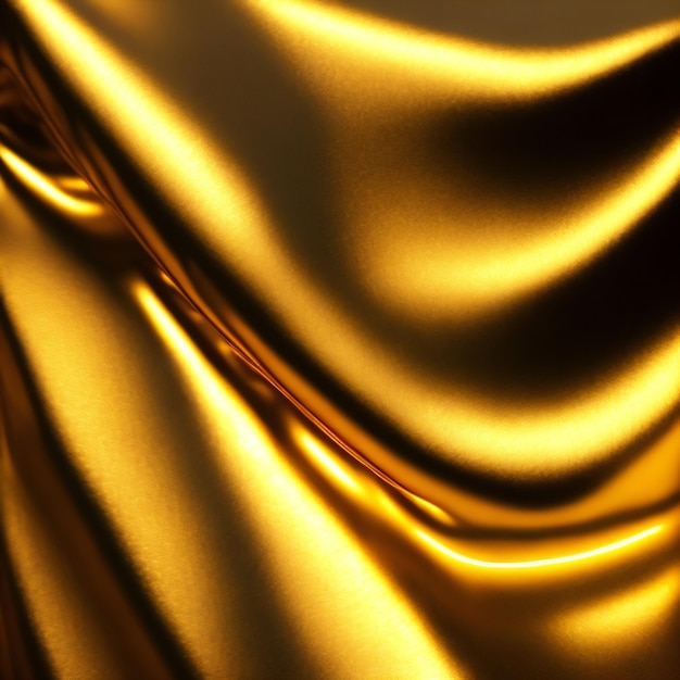 Un tissu d'or qui est drapé dans une pièce sombre.