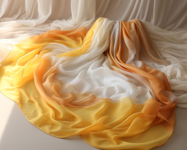 un tissu orange et blanc drapé sur un lit