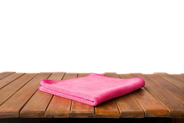 Le tissu rose sur la table en bois peut être utilisé pour la décoration plus de design d'intérieur ou de produit d'affichage de montage