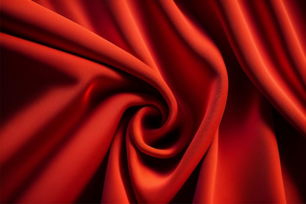 Tissu rouge avec une spirale au centre Tissu de luxe de fond abstrait de couleur rouge et pli ondulé