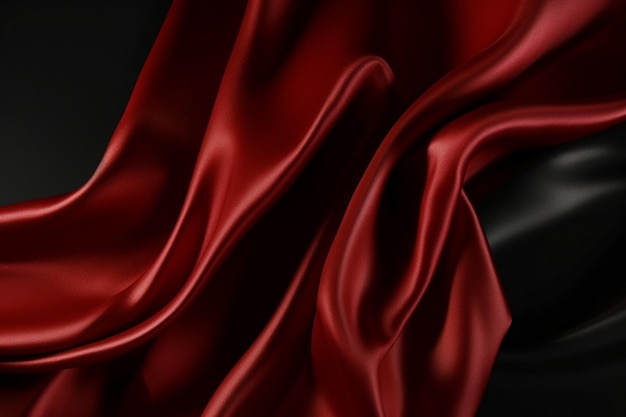 Un tissu de soie noir et rouge avec un fond noir.