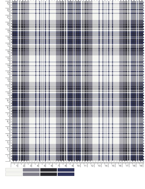 Un tissu tartan à carreaux bleu et blanc avec une rayure blanche.