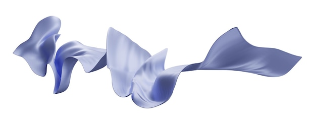 Tissu violet volant au vent sur fond blanc rendu 3D
