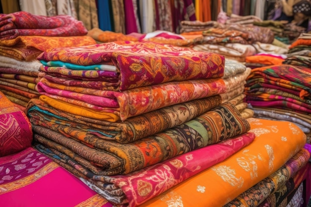 Tissus et textiles luxueux au bazar du marché créés avec l'IA générative