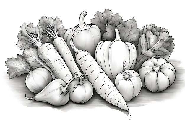Photo titre assortiment de légumes sur la même page coloriage coloriage croquis page imprimable
