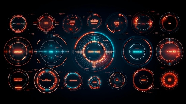 Titres de légendes futuristes dans le style HUD HudGUI pour la conception d'arrière-plan de jeu Contexte technologique Données numériques AI générative