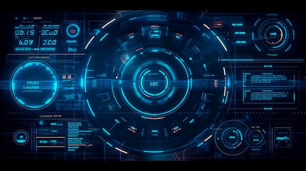 Titres de légendes futuristes dans le style HUD HudGUI pour la conception d'arrière-plan de jeu Contexte technologique Données numériques AI générative