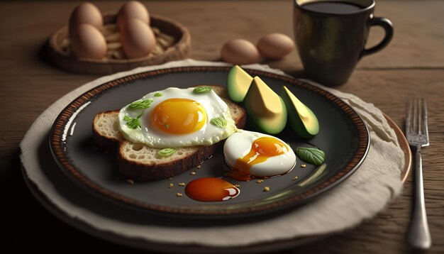 Toast à l'avocat et à l'oeufContexte alimentaireconcept d'aliments sains Nourriture végétalienne saine Régime alimentaire sain AI