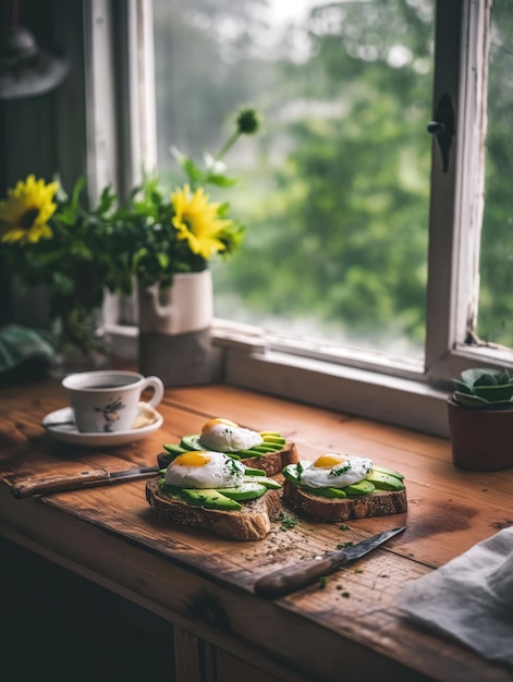 Toast d'avocat avec des œufs pochés