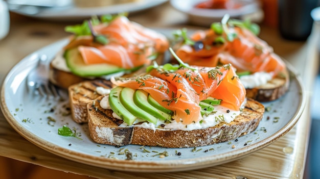 Toast d'avocat avec saumon fumé pour le petit déjeuner cuisine maison et nourriture traditionnelle vie de campagne