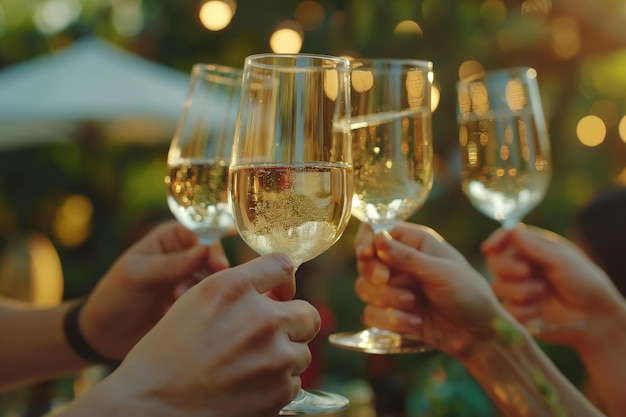 Un toast de célébration avec des verres de champagne.