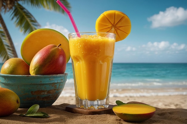 Un toast à la plage, du jus de mangue.