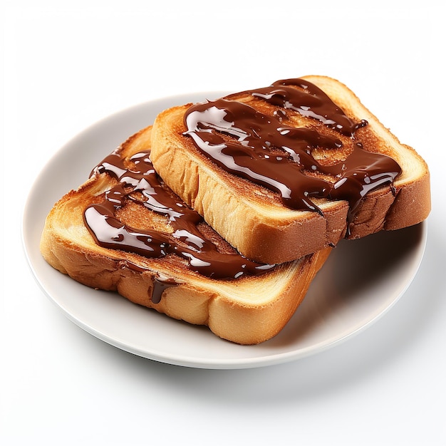 Toasts avec du beurre de chocolat isolé sur fond blanc