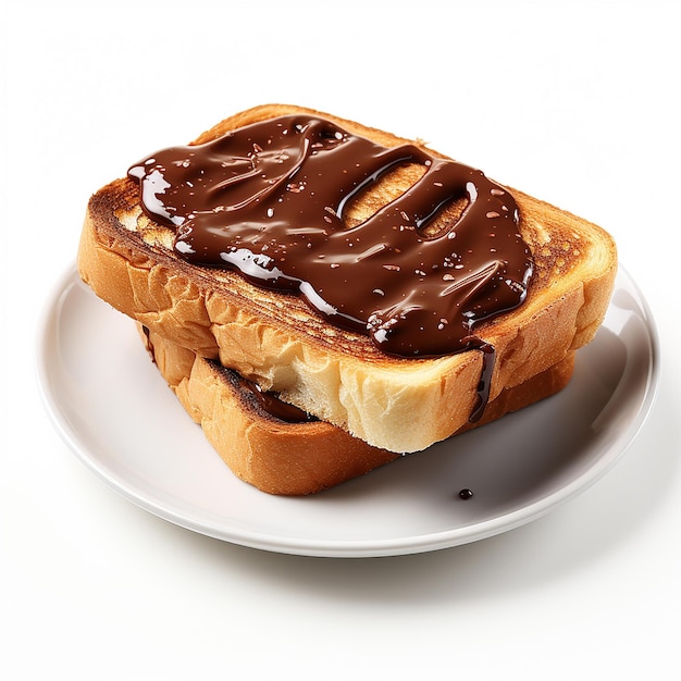 Toasts avec du beurre de chocolat isolé sur fond blanc