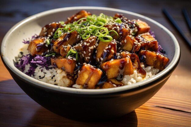 Le tofu au soya Miso Teriyaki Donburi