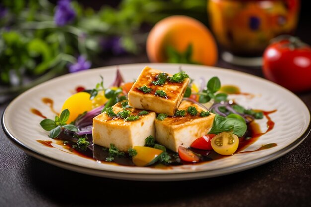 Tofu frais avec garniture et légumes