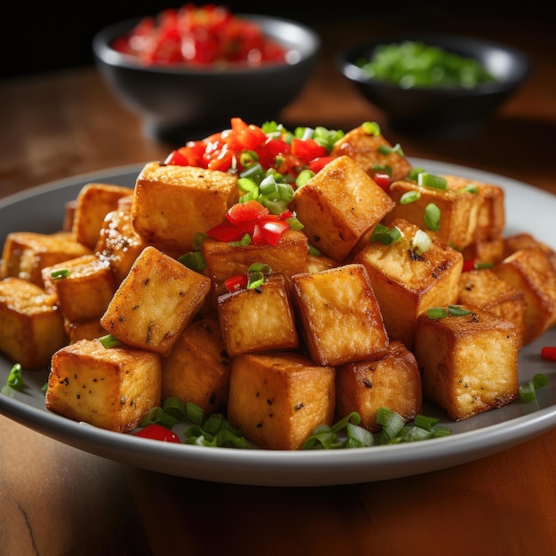Photo tofu general tsos tofu tofu frit à fond cuisine chinoise