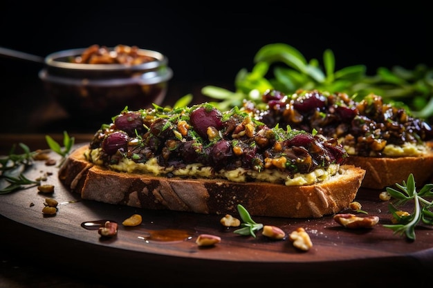 Photo le tofu et l'olive kalamata tapenade crostini