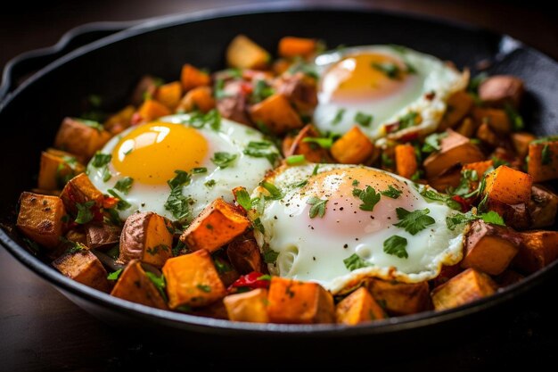 Photo tofu et patates douces au petit déjeuner