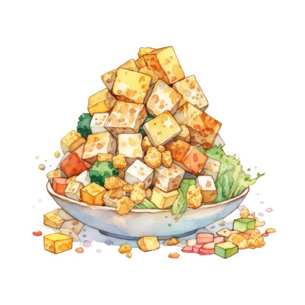 Tofu plat mapo tofu tofu aliments sains illustration nourriture animée nourriture amusante dessins de nourriture illustration de régime