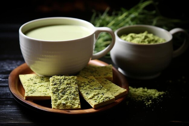 Photo le tofu et le thé vert matcha