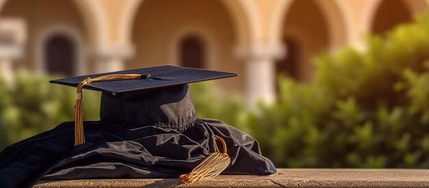 Toge et casquette de graduation sur le campus universitaire