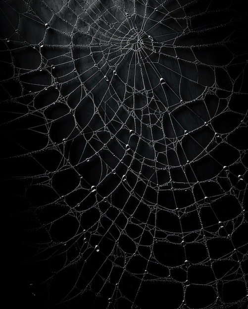 Toile d'araignée sur fond noir d'obscurité véritable toile d'araignée