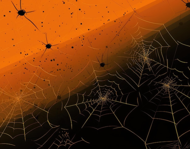 Toile d'araignée sur fond orange Toile de fond d'Halloween Couleur orange AI générative