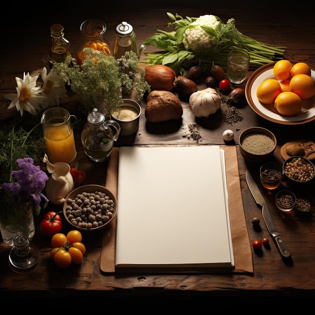 Photo toile culinaire topview papier vide pour la créativité en cuisine