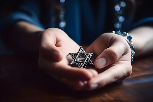 Étoile de David entre les mains d'un homme juif Generative AI 1