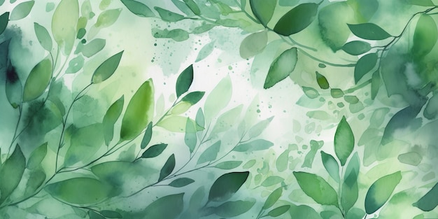 Toile de fond abstraite avec végétation aquarelle en vert Generative Ai
