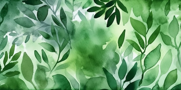 Toile de fond abstraite avec végétation aquarelle en vert Generative Ai