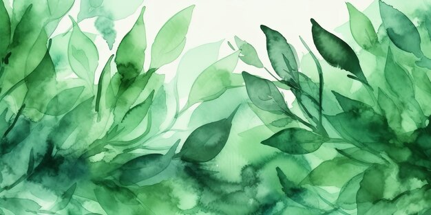 Toile de fond abstraite avec végétation aquarelle en vert Generative Ai