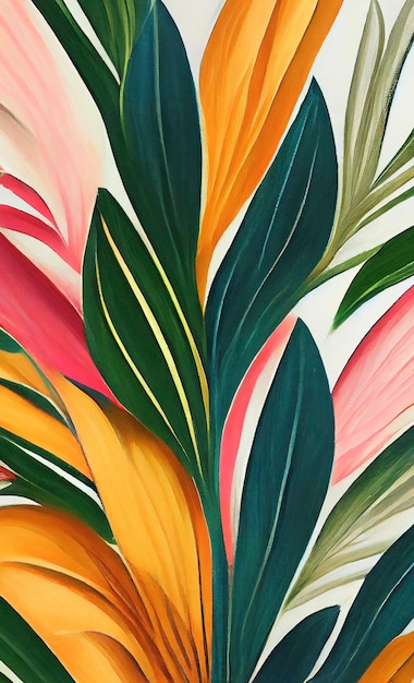Toile de fond créative de fleurs abstraites de style lumineux et de feuilles tropicales Peinture à l'aquarelle Fond floral Illustration 3D