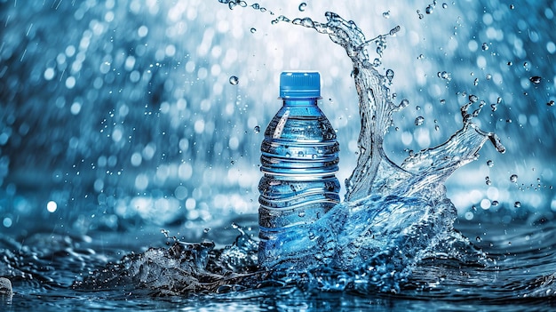 toile de fond d'une éclaboussure d'eau et d'une bouteille d'eau jetable IA générative