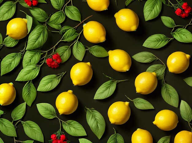 Photo toile de fond florale peinte avec des feuilles de citrons palette bicolore volumétrique ai générative générée