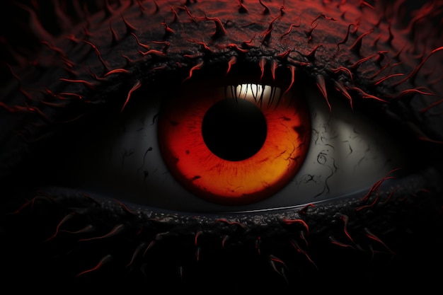 La toile de fond d'Halloween en 3D à l'allure sinistre présente des yeux rouges malveillants créant une ambiance étrange