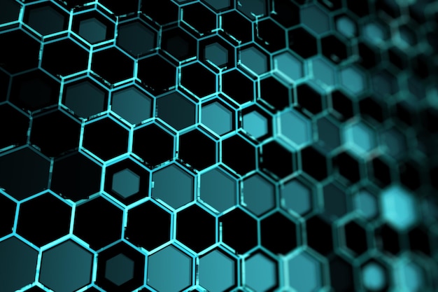 Toile de fond hexagonale bleue créative Conception technologique et concept de page de destination Rendu 3D