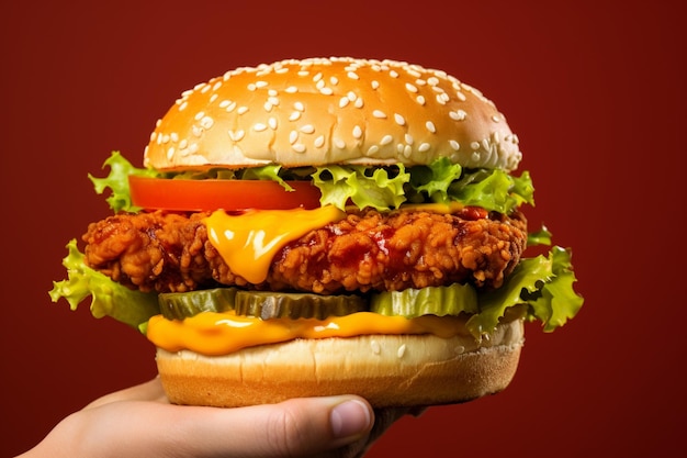 La toile de fond jaune accentue le délicieux contraste des hamburgers au poulet et aux légumes.