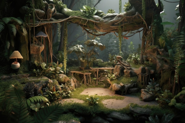 Toile de fond de la jungle pour vitrine de modèles et d'objets