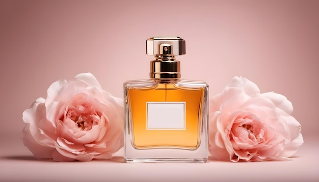 Une toile de fond luxueuse pour prendre des photos de bouteilles de parfums avec des fleurs