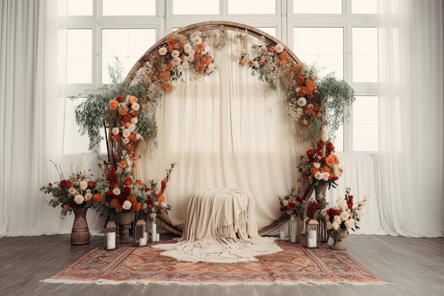 Toile de fond de mariage décoration florale esthétique fond de studio intérieur généré par AI