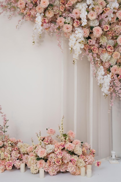 toile de fond de mariage décoration florale de mariage mur rose fond coloré rose fraîche bouquet de fl