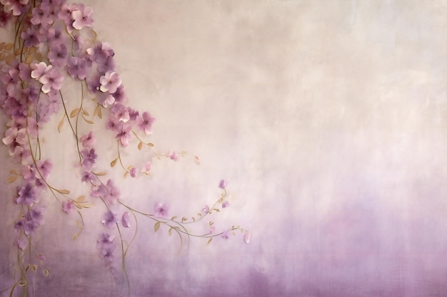 Toile de fond peinte à la main en violet doux et crèmes avec des fleurs sur une vigne grimpant beaucoup de
