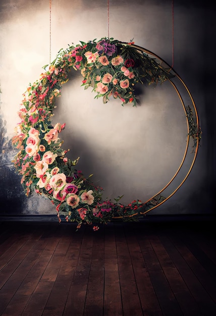 Toile de fond de photographie d'anneau de halo floral suspendu sombre